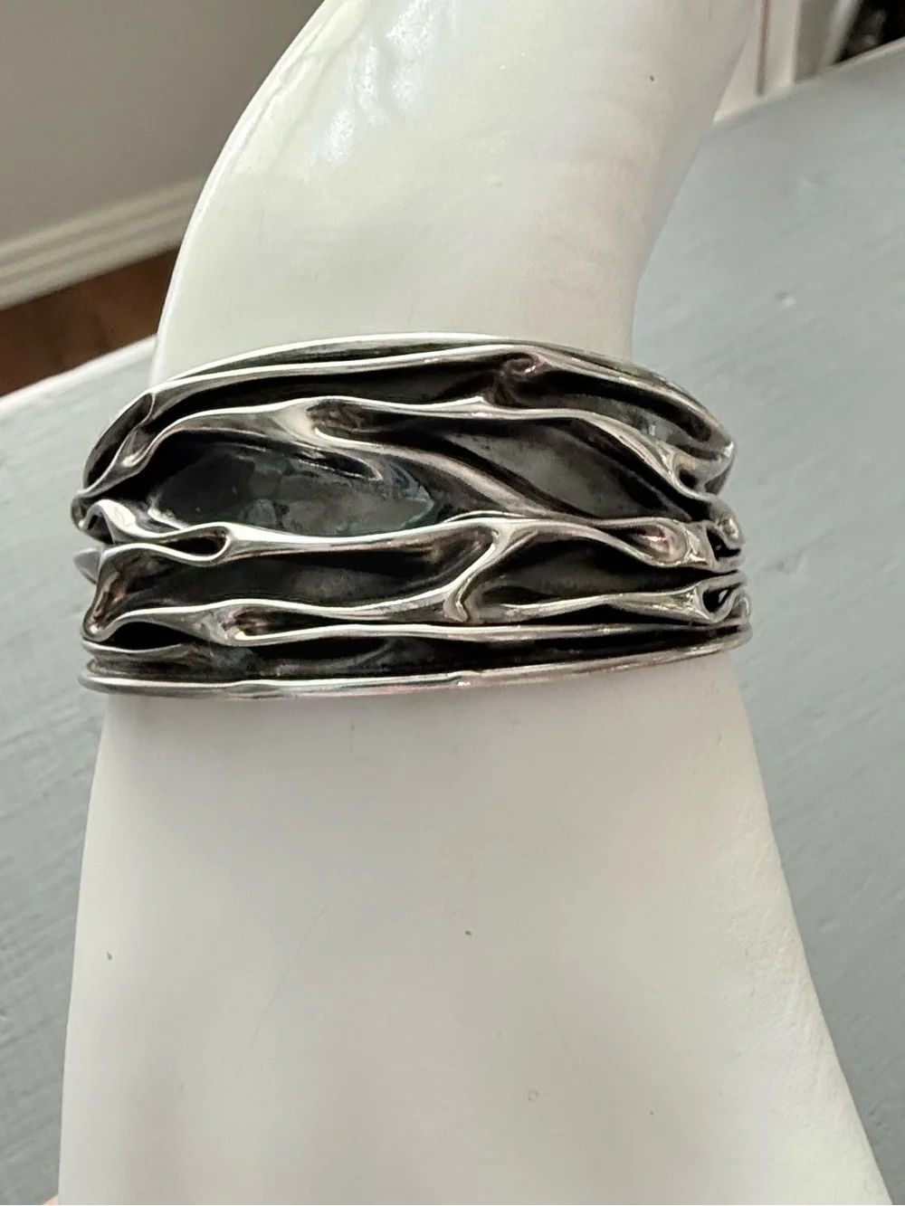 925 Sterling Silver Textured Wave Cuff Bracelet